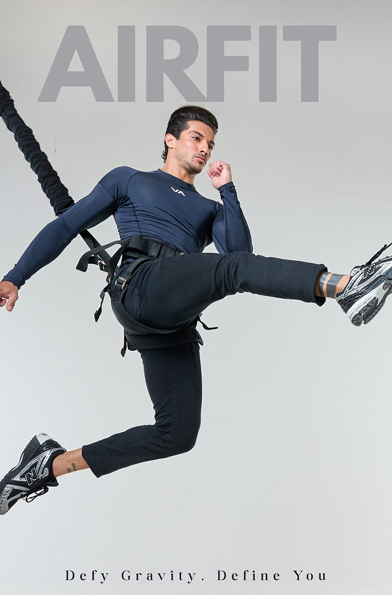 AIRFIT bungee fitness dynamic kick movement during suspension cardio workout